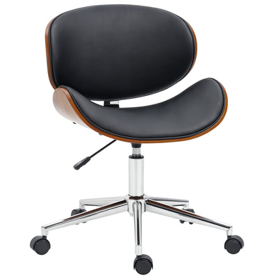 Office Chair, Faux Leather and Bentwood Computer Desk Chair with 360 Degree Swivel Wheels, Adjustable Height and Curved Seat