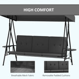 3-Seat Outdoor Porch Swing Patio Swing with Adjustable Canopy, Side Tray