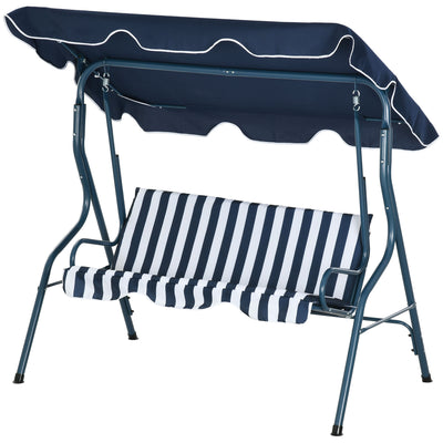 Outdoor Porch Swing with Adjustable Canopy, 3-Seater Patio Swing Chair with Cushion