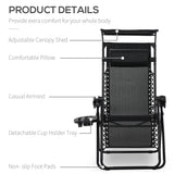 Outdoor Zero Gravity Reclining Lounger Chair with Canopy Shade, Side Tray