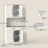 Grand garde-manger de cuisine, 6 portes, 2 tiroirs, étagères réglables et plan de travail, armoire de rangement rustique pour salon