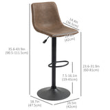 Adjustable Counter Height Bar Stools Set of 2, 360° Swivel Kitchen Counter Stools Dining Chairs with Backs, Vintage Leather