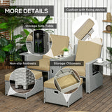 5PC Wicker Patio Lounger, Outdoor PE Rattan 5-level Adjustable Recliner Sofa Bed with Storage Side Table and Footstools