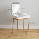 Coiffeuse avec miroir rabattable, commode moderne avec 2 tiroirs pour chambre à coucher