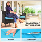 4 Pieces Wicker Outdoor Balcony Furniture Set Rattan Patio Furniture Set with Loveseat Chairs Glass Coffee Table