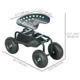 Garden Cart Garden Seat on Wheels with Tool Tray, 360° Swivel and Height Adjustable Seat