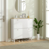 2 Drawers Shoe Storage Cabinet with Adjustable Shelves for 16 Pairs of Shoes