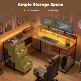 Gaming Desk with Power Outlets LED Lights Computer Desk with Drawers Monitor Stand 61