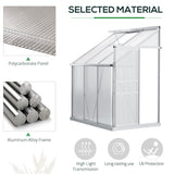 6' x 4' Aluminum Lean-to Greenhouse Polycarbonate Walk-in Garden Greenhouse with Adjustable Roof Vent