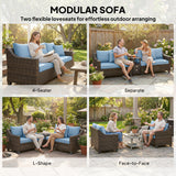 PE Wicker Outdoor Couch Sofa, 4-Seater Modular Patio Furniture Lounge Set with 2 Loveseats