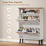 Shoe Storage Cabinet with 2 Flip Drawers, Holds Up to 16 Pairs