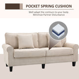 Modern 3 Seater Sofa, Corduroy Fabric 3 Seater Couch with Pine Wood Legs and Rolled Armrests for Living Room