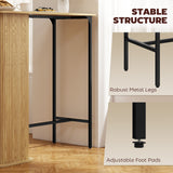 Tambour Bar Height Table with 3 Storage Shelves Rectangular Bar Table with Metal Frame for Kitchen Dining Room Natural