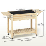Raised Garden Bed, Wood Planter Box with Lockable Wheels, Side Tables, Bottom Shelf