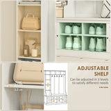 Hall Tree with Bench and Shoe Storage, 12 Shelves, 2 Cabinets, 5 Hooks