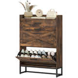 Slim Shoe Storage with 2 Flip Drawers and Adjustable Shelves Shoe Cabinet Organizer for 12 Pair