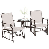 Double Patio Glider Chair with Glass Top Center Table, Outdoor Glider Loveseat with High Back, All Weather Breathable Mesh Fabric for Garden