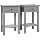 Side Table Set of 2, End Tables with Drawer and Bottom Shelf, 2-tier Nightstand for Bedroom