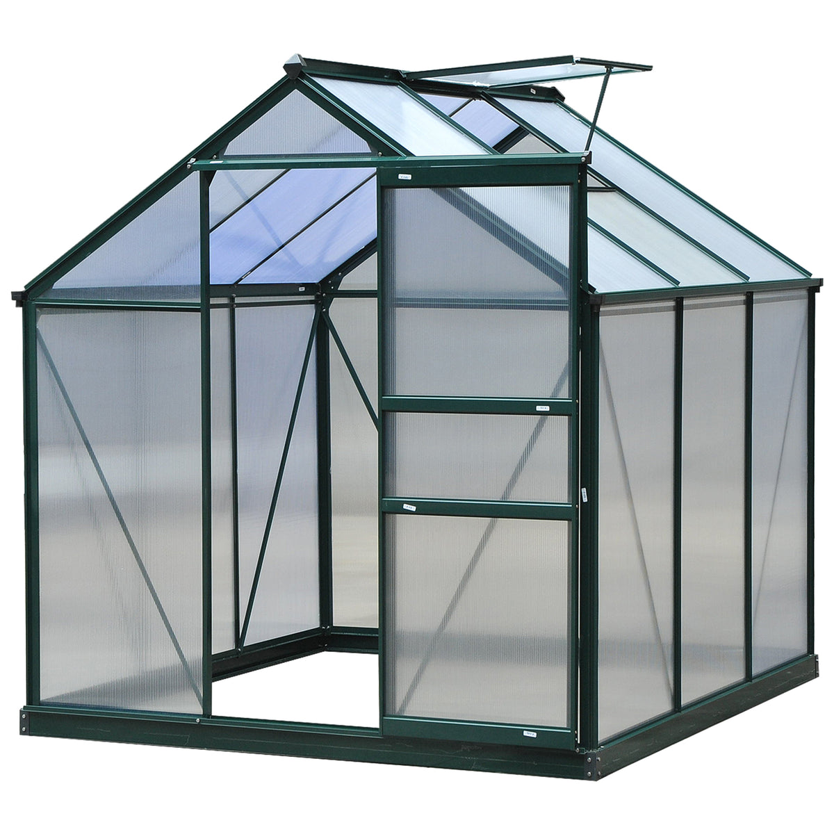 Serre en polycarbonate transparent 6,2' x 6,3' x 6,6' grande serre de promenade de jardin cadre à feuille galvanisée avec porte coulissante