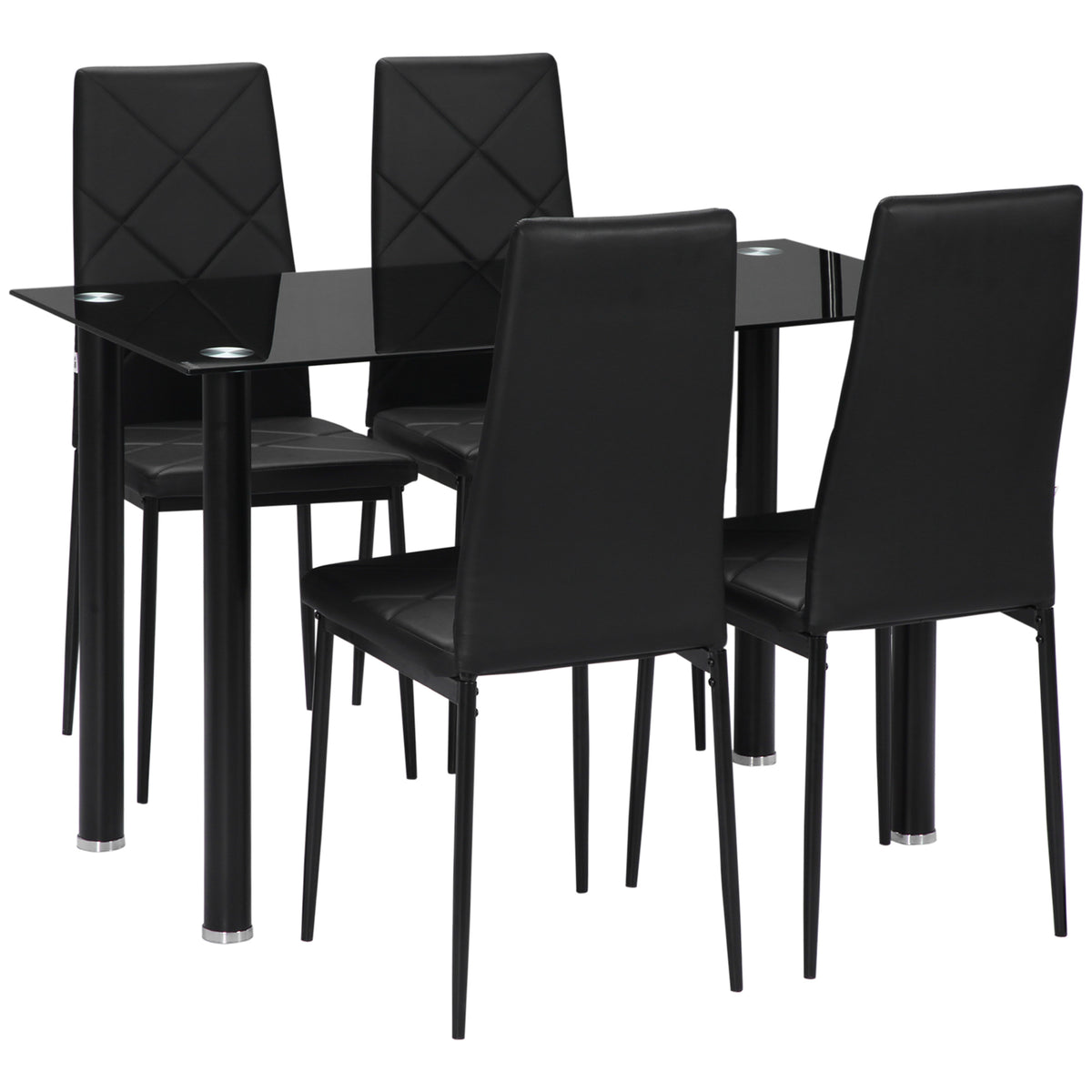 Ensemble table à manger et chaises pour 4, ensemble cuisine moderne 5 pièces avec table en verre, siège rembourré et cadre en acier