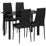 Ensemble table à manger et chaises pour 4, ensemble cuisine moderne 5 pièces avec table en verre, siège rembourré et cadre en acier