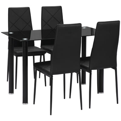 Dining Table and Chairs Set for 4, Modern 5 Pieces Kitchen Table Set with Glass Table, Padded Seat and Steel Frame