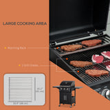 Outdoor 3 Burner Gas Grill Portable Barbecue w/ Wheels, Warming Rack, Shelves, Cabinet