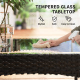 4 Pieces Wicker Outdoor Balcony Furniture Set Rattan Patio Furniture Set with Loveseat Chairs Glass Coffee Table