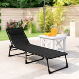 Outdoor Folding Lounge Chair, 4-Level Adjustable Chaise Lounge with Headrest, Tanning Chair Beach Bed Reclining Lounger Cot for Camping