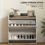 Narrow Shoe Storage Cabinet, Farmhouse Slim Shoe Cabinet with 2 Flip Drawers, Adjustable Shelves