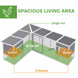 Chicken Coop with Run, L-Shaped Wooden Chicken House with 2 Houses