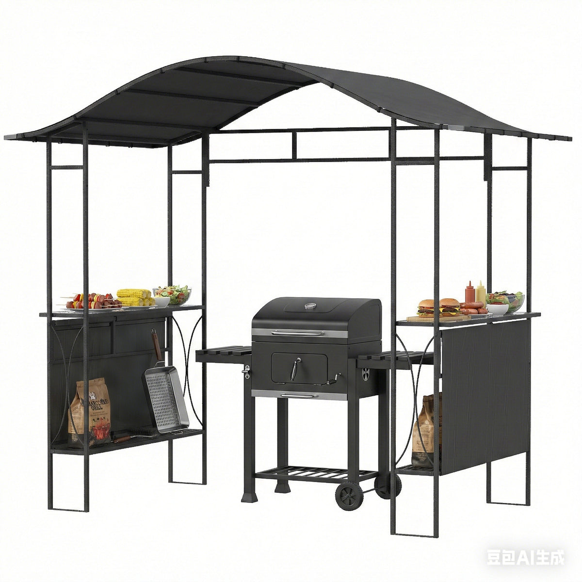 8' x 5' Grill Gazebo Canopy, Outdoor BBQ Shelter with 2 Side Shelves