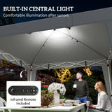 10 x 10 ft Pop Up Canopy Tent with Central Light, UPF 50+ Instant Portable Canopy Shelter with Remote
