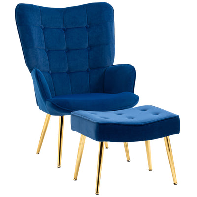 Fauteuil d'appoint moderne avec pouf, fauteuil rembourré avec repose-pieds, pieds en métal doré pour salon