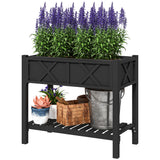 Jardinière surélevée en bois, bac de plantation avec tablette de rangement, 34