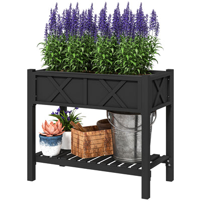 Wooden Raised Garden Bed, Elevated Planter Box with Storage Shelf, 34