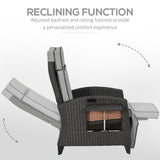 Chaise inclinable en rotin avec dossier et repose-pieds réglables, plateau latéral