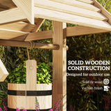 Wood Wishing Well Outdoor Wooden Planter with Hanging Bucket and Drainage Hole for Garden