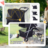 Cat Dog Stroller, One-click Foldable Pet Stroller w/Cup Holder, 4 Wheels Travel Carrier w/Brakes, 360° Swiveling Front Wheels, Storage Basket, for XS/Small Dogs Cats