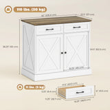 Kitchen Island with Sitting Space, Sideboard Cabinet with 2 Drawers and 2 Adjustable Shelves for Dining Room