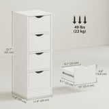 Armoire de salle de bain 4 tiroirs, armoire de rangement étroite autoportante avec poignées rainurées pour petits espaces