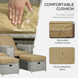 5PC Wicker Patio Lounger, Outdoor PE Rattan 5-level Adjustable Recliner Sofa Bed with Storage Side Table and Footstools