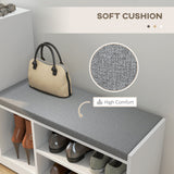 Banc de rangement pour chaussures rembourré avec siège, banc d'entrée avec tiroir et 6 étagères ouvertes pour le couloir