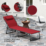 Folding Lounge Chair, Outdoor Chaise Lounge Tanning Chair with Adjustable Back, Side Table, Headrest