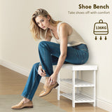 Bamboo Shoe Storage Bench, 3-Tier Entryway Bench with 2 Storage Shelves for Hallway, Holds 6 Pairs