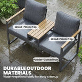 Outdoor Garden Bench with Integrated Table, 2 Seater Patio Loveseat with Thick Cushions, 136 cm Grey
