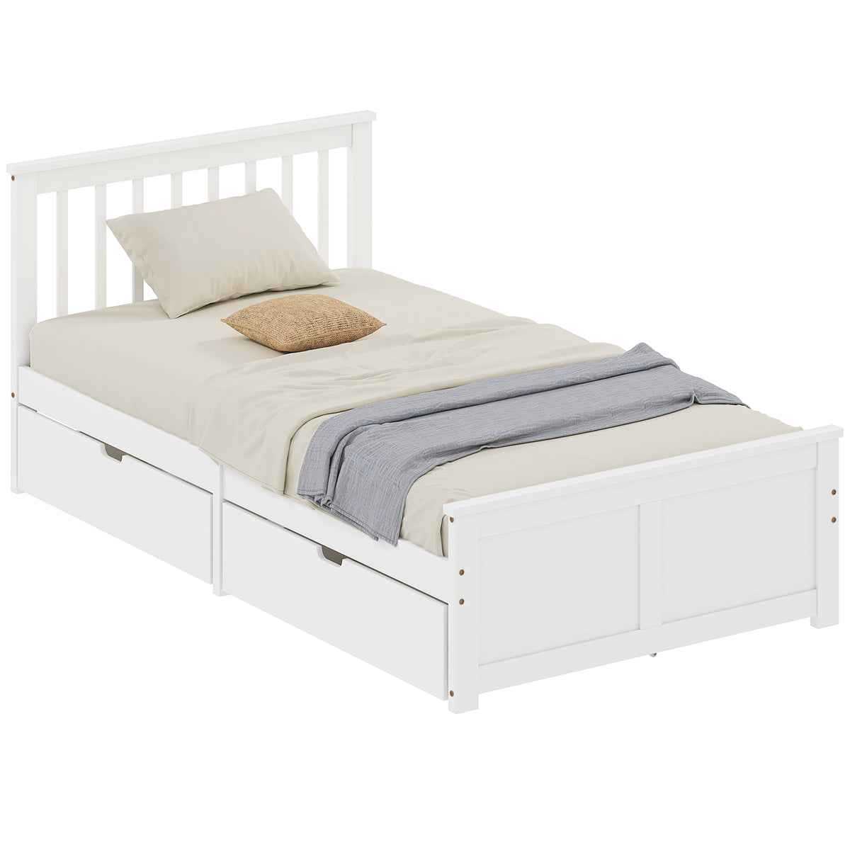 Pine Twin Bed Frame, Wood Storage Bed Frame with Drawers