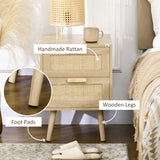 Boho Design Nightstand Set of 2, Side End Table with 2 Drawers for Living Room