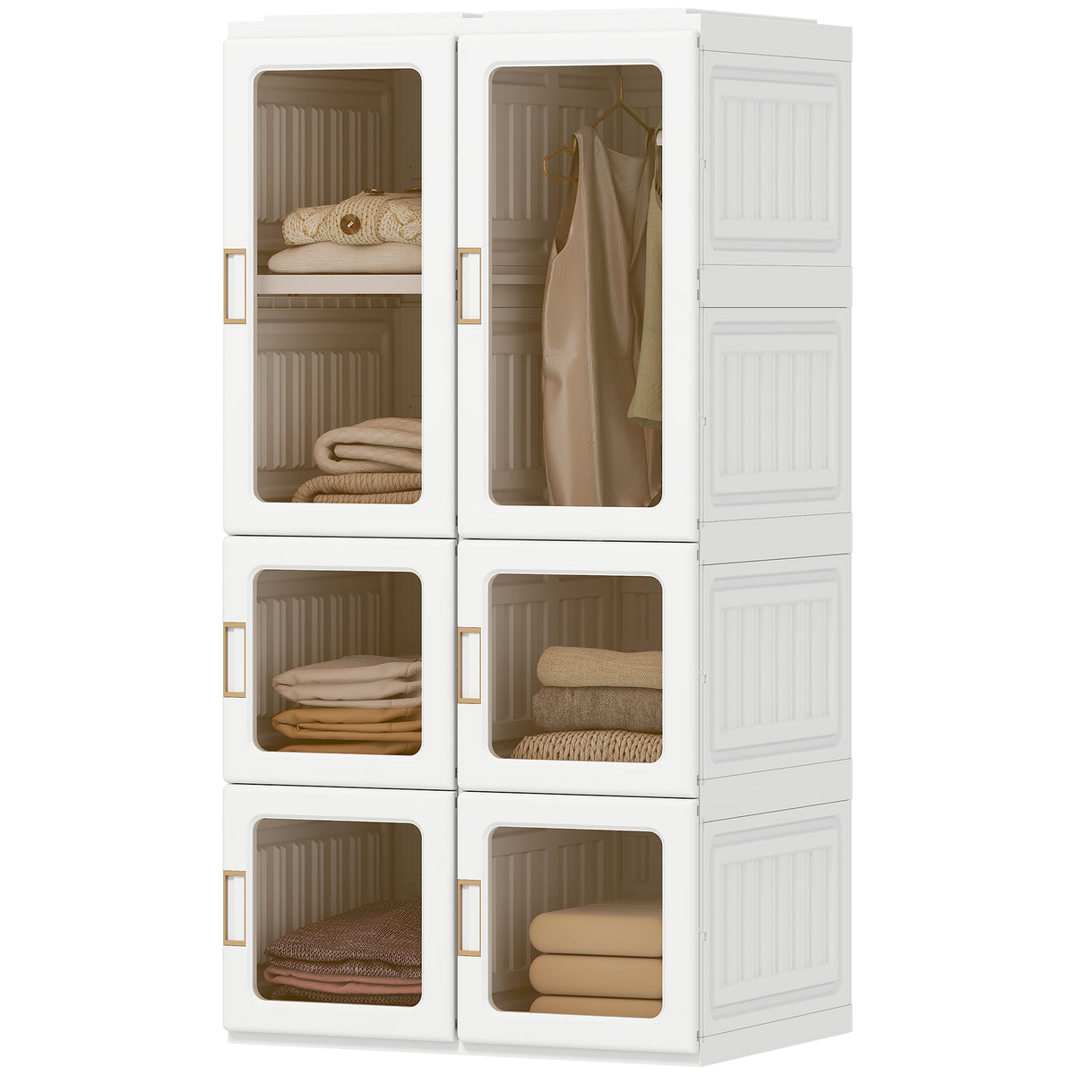 Portable Wardrobe, Foldable Plastic Closet with 5 Compartments, Hanging Rod and Magnetic Doors