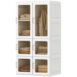 Portable Wardrobe, Foldable Plastic Closet with 5 Compartments, Hanging Rod and Magnetic Doors